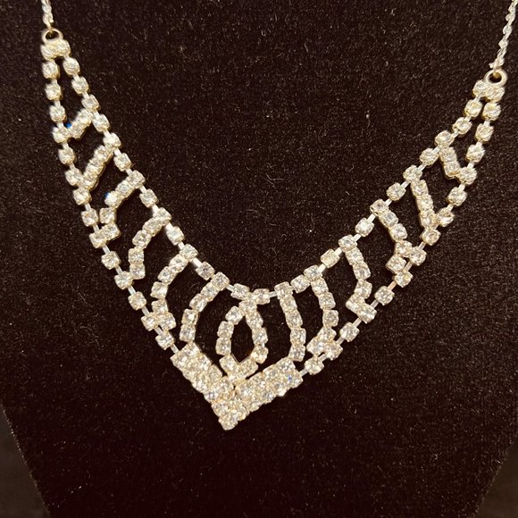 Clair's Silver Tone Clear Rhinestone Bib Necklace (3841) - Picture 2 of 8